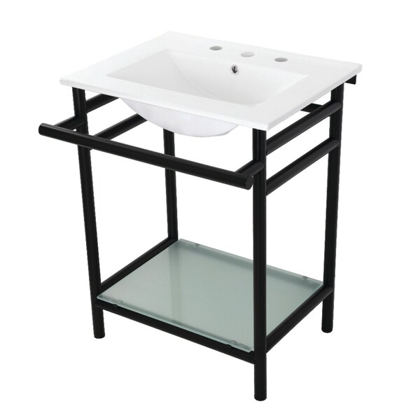 Kingston Brass VPB24187W80 24-Inch Ceramic Console Sink (8-Inch, 3-Hole), White/Matte Black VPB24187W80 - main